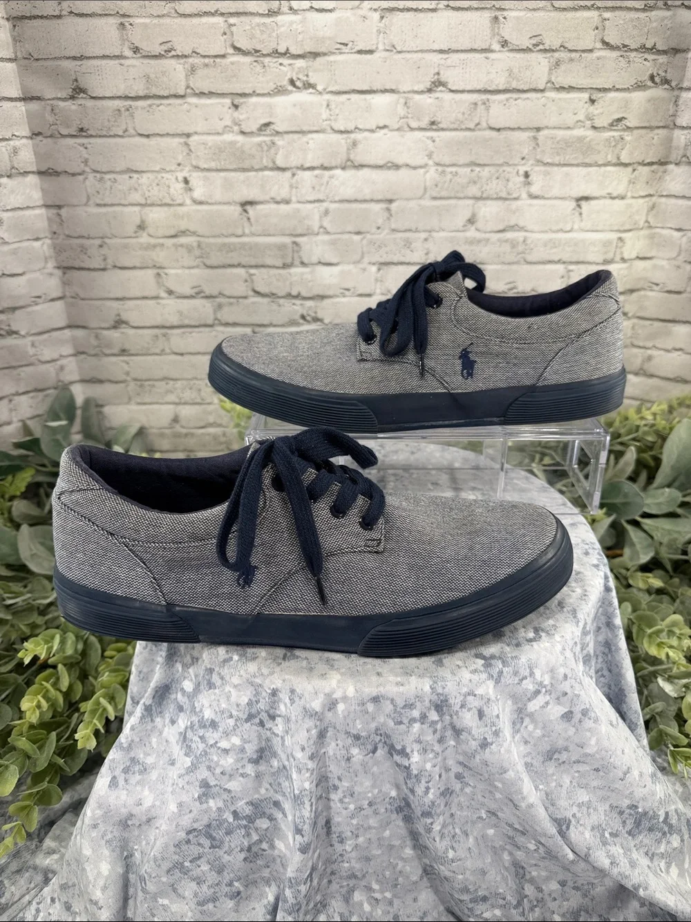 POLO RALPH LAUREN “Felton” Chambray Round-Toe Laced Canvas Sneakers Mens 11D